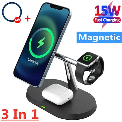 3-In-1 Magnetic Wireless Charger - For AirPods + iPhone + Apple Watch